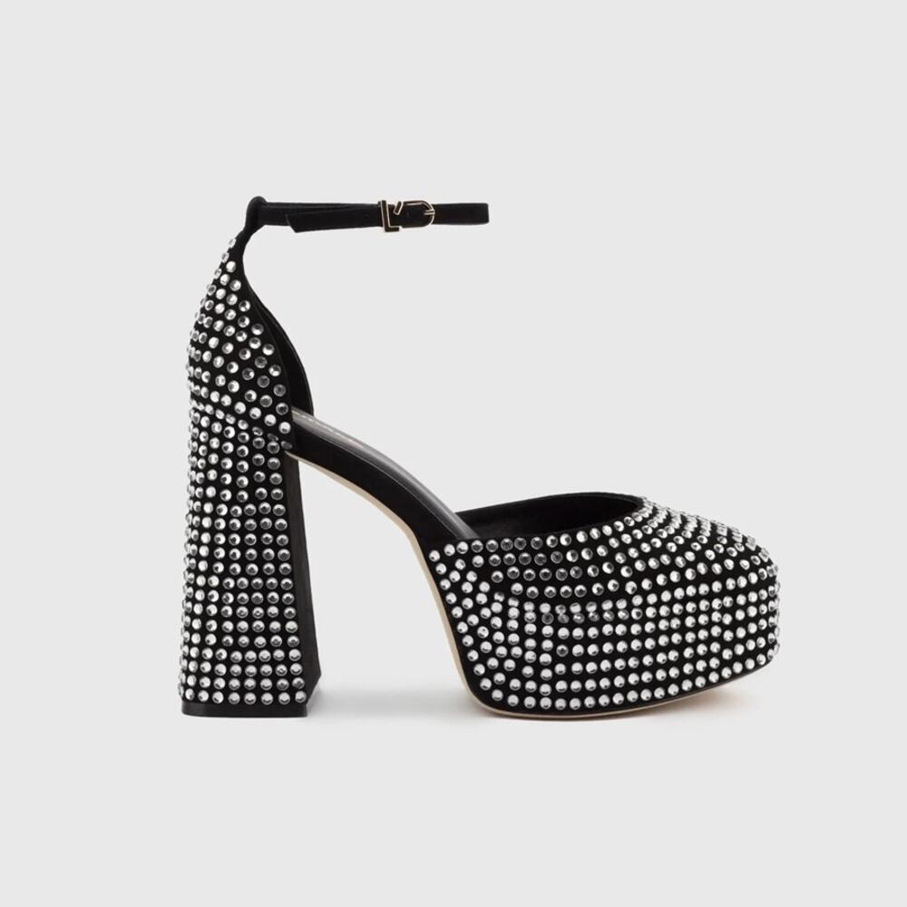 Larroude Ari Crystal Platform Pumps in Black Silver NEW Size 9